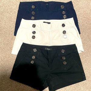 3 pairs of Express shorts - white, black and navy. Size 0.